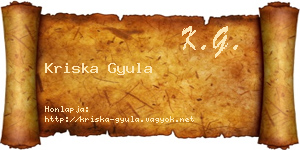 Kriska Gyula névjegykártya